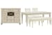 Newport - Extendable Rectangular Dining Table With 2 Side Chairs, Bench And Server - Alabaster