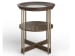 Elora - Round Cocktail Table With 2 End Tables And Demilune Sofa Table - Walnut And Tarnished Silver And Clear Glass