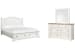 Kingston - King Panel Storage Bed And Drawer Dresser With Landscape Mirror - Whisper White And Cerused Nutmeg