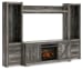 Wynnlow - Entertainment Center - TV Stand With Glass/Stone Fireplace Insert - Gray