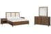 Ridgefield - King Upholstered Panel Bed, 2 Open Nightstands And Double Drawer Dresser With Landscape Mirror - Russet / Beige