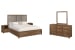 Laurel Ridge - King Upholstered Panel Storage Bed, 2 Nightstands And Drawer Dresser With Portrait Mirror - Brown / Gray