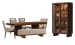 Reena - Extendable Trestle Dining Table With 2 Side Chairs, 2 Host Chairs, Bench And Display Cabinet - Rich Brown / Beige
