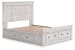 Makidern - Queen Panel Storage Bed With 2 Under Bed Storage Units And Storage Footboard - Whitewash