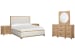 Coventry - Queen Upholstered Panel Bed, 2 Nightstands And Drawer Dresser With Square Mirror - Honey Wheat