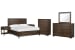 Rowan - King Panel Bed, 2 Open Nightstands, Drawer Dresser With Landscape Mirror And Drawer Chest - Espresso