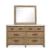 Plum Creek - King Upholstered Panel Storage Bed And Drawer Dresser With Landscape Mirror - Sierra Brown / White