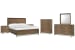Lindon - Queen Panel Bed, 2 Nightstands, Drawer Dresser With Landscape Mirror And Drawer Chest - Belgian Wheat And Coffee Bean