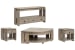 Conrad - Pie Shaped Lift Top Cocktail Table With 2 End Tables And Sofa Table - Stone Harbor Gray