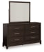 Neymorton - Dark Grayish Brown - 5 Pc. - Dresser, Mirror, Queen Upholstered Panel Bed