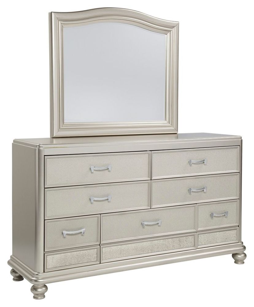 Coralayne – Silver – Dresser, Mirror With Arched Cap Rail B650/31/136