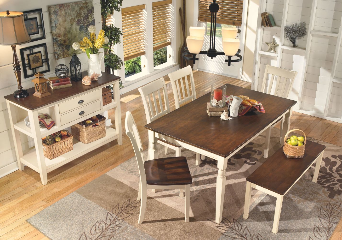 Whitesburg – White – 6 Pc. – Dining Room Table, 4 Side Chairs, Bench D583/25/02(4)/00