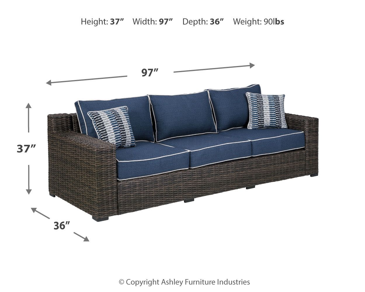 Grasson – Brown / Blue – Sofa With Cushion P783-838