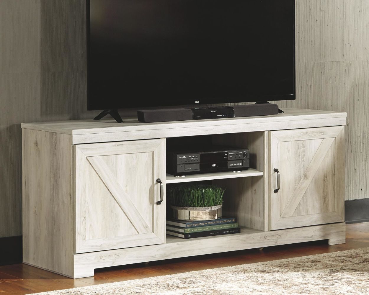 Bellaby – Whitewash – 63″ TV Stand W/Fireplace Option W331-68