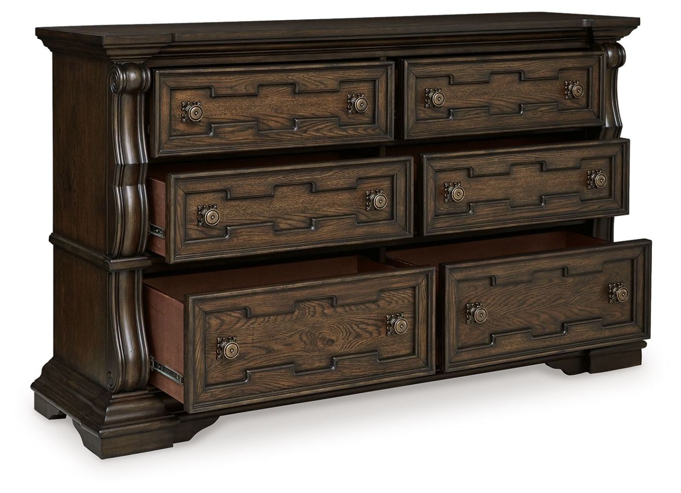 Maylee – Dark Brown – 5 Pc. – Dresser, Mirror, King Upholstered Bed B947/31/36/58/56/97