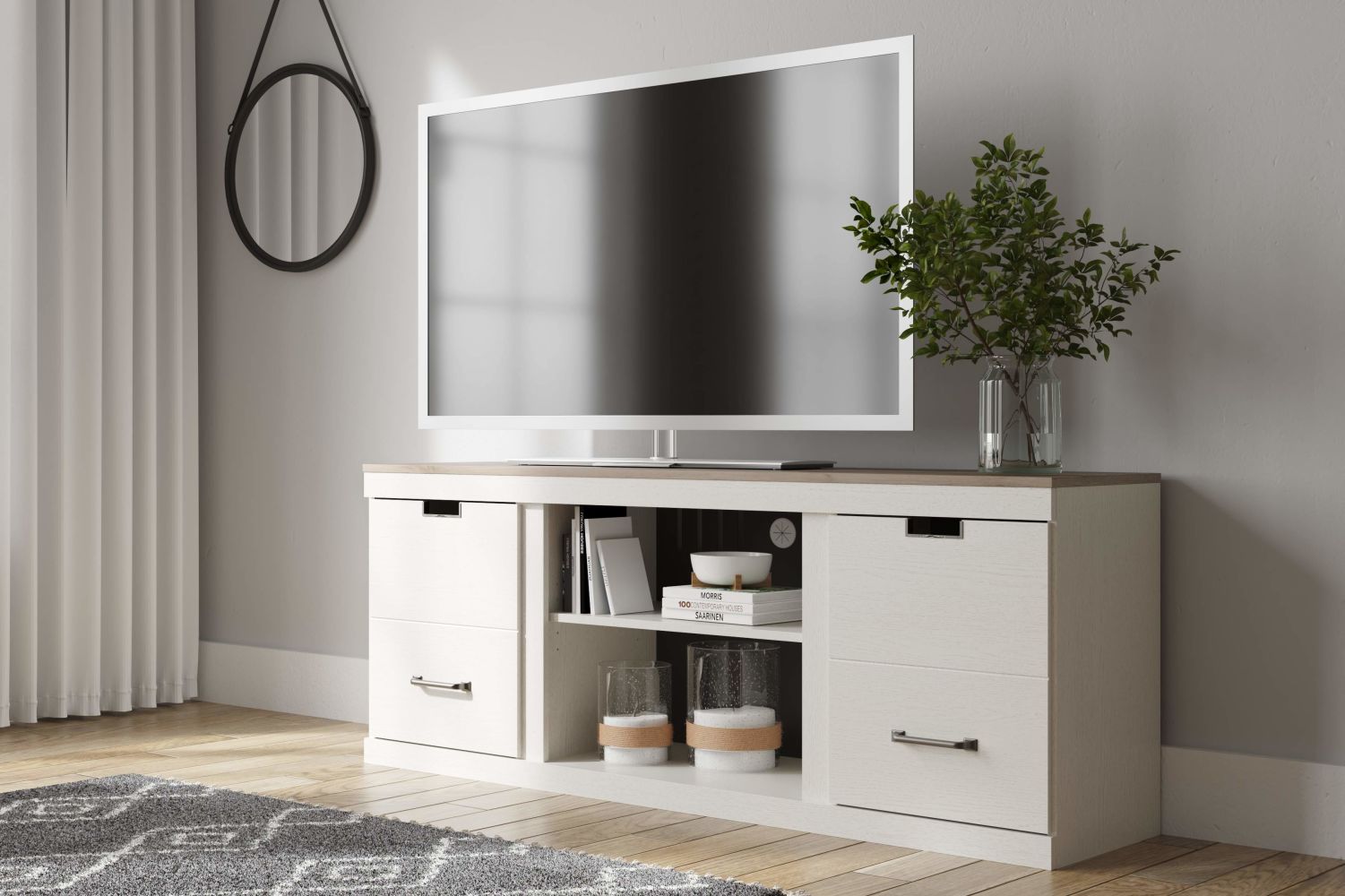 Vaibryn – White / Brown – LG TV Stand W/Fireplace Option EW1428-168