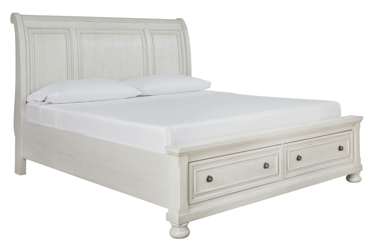 Robbinsdale – Antique White – King Sleigh Bed With 2 Storage Drawers B742/78/76/99