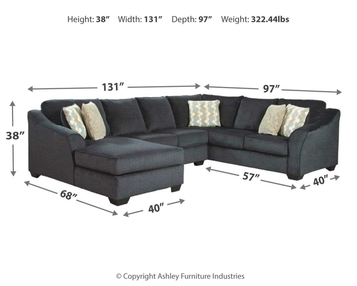 Eltmann – Slate – Left Arm Facing Corner Chaise With Sofa 3 Pc Sectional 41303/16/34/49