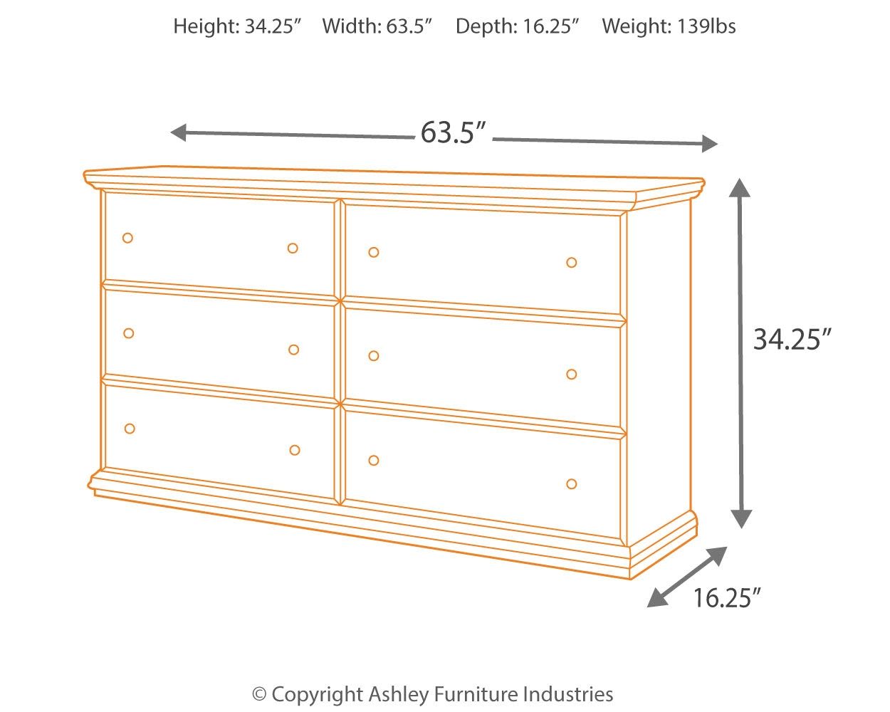 Maribel – Black – Six Drawer Dresser B138-31