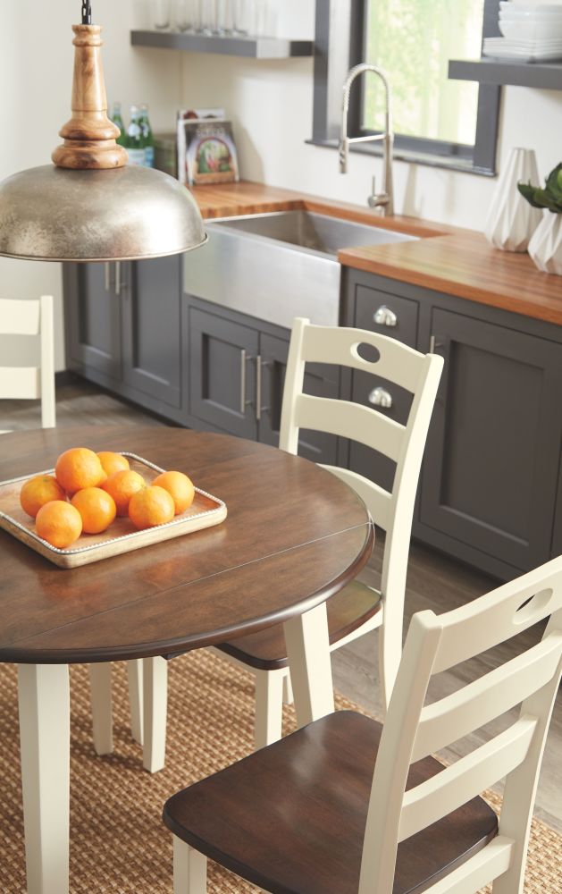 Woodanville – Cream / Brown – Round Drm Drop Leaf Table D335-15