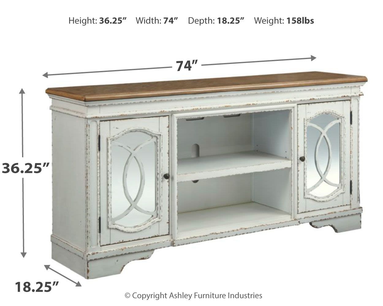 Realyn – Chipped White – Xl TV Stand W/Fireplace Option W743-68