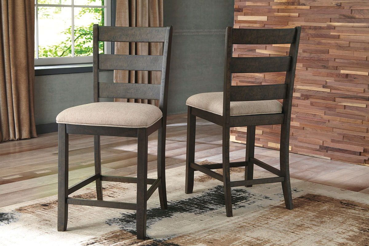 Rokane – Brown – 5 Pc. – Counter Table, 4 Upholstered Barstools D397/32/124(4)