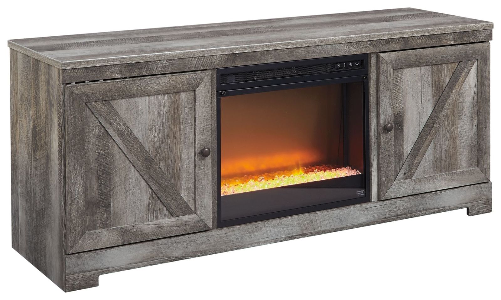 Wynnlow – Gray – Entertainment Center – TV Stand With Glass/Stone Fireplace Insert W440/68/24(2)/27/W100-101
