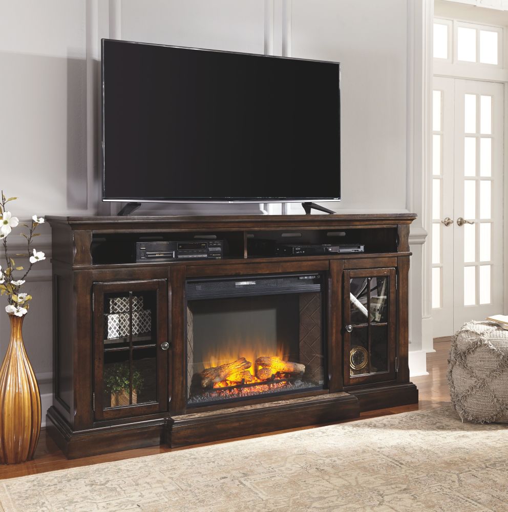 Roddinton – Dark Brown – Xl TV Stand W/Fireplace Option W701-88