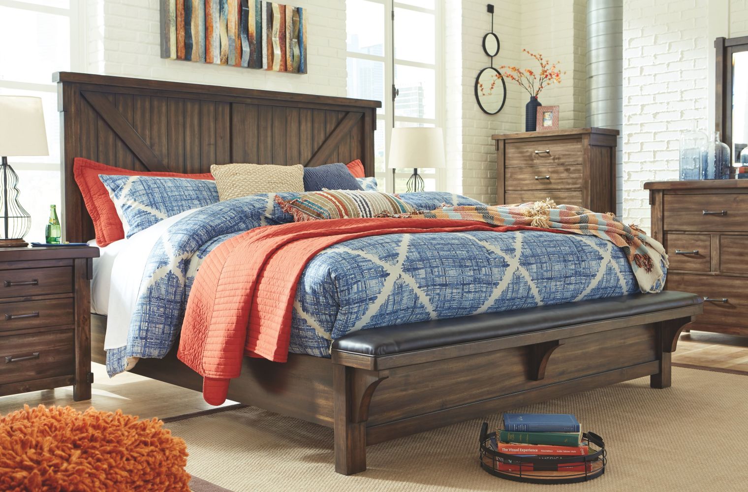 Lakeleigh – Brown – 5 Pc. – Dresser, Mirror, Queen Upholstered Bed B718/31/36/157/154/96
