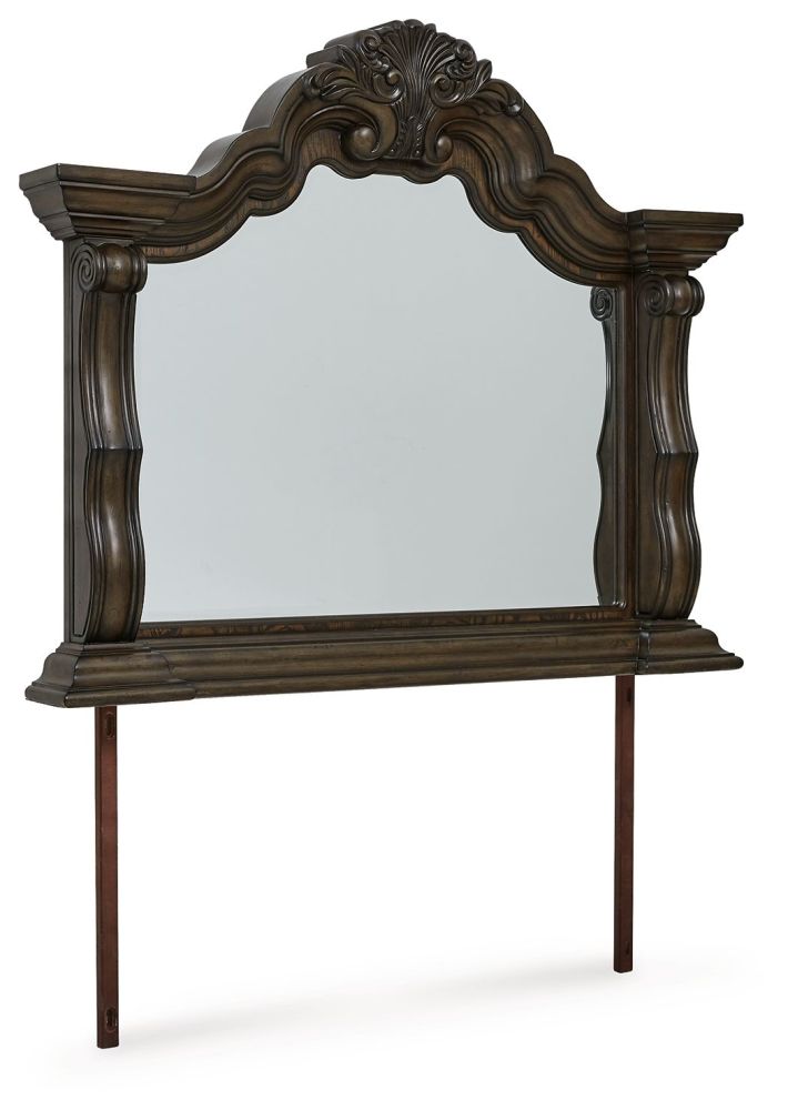 Maylee – Dark Brown – 5 Pc. – Dresser, Mirror, King Upholstered Bed B947/31/36/58/56/97