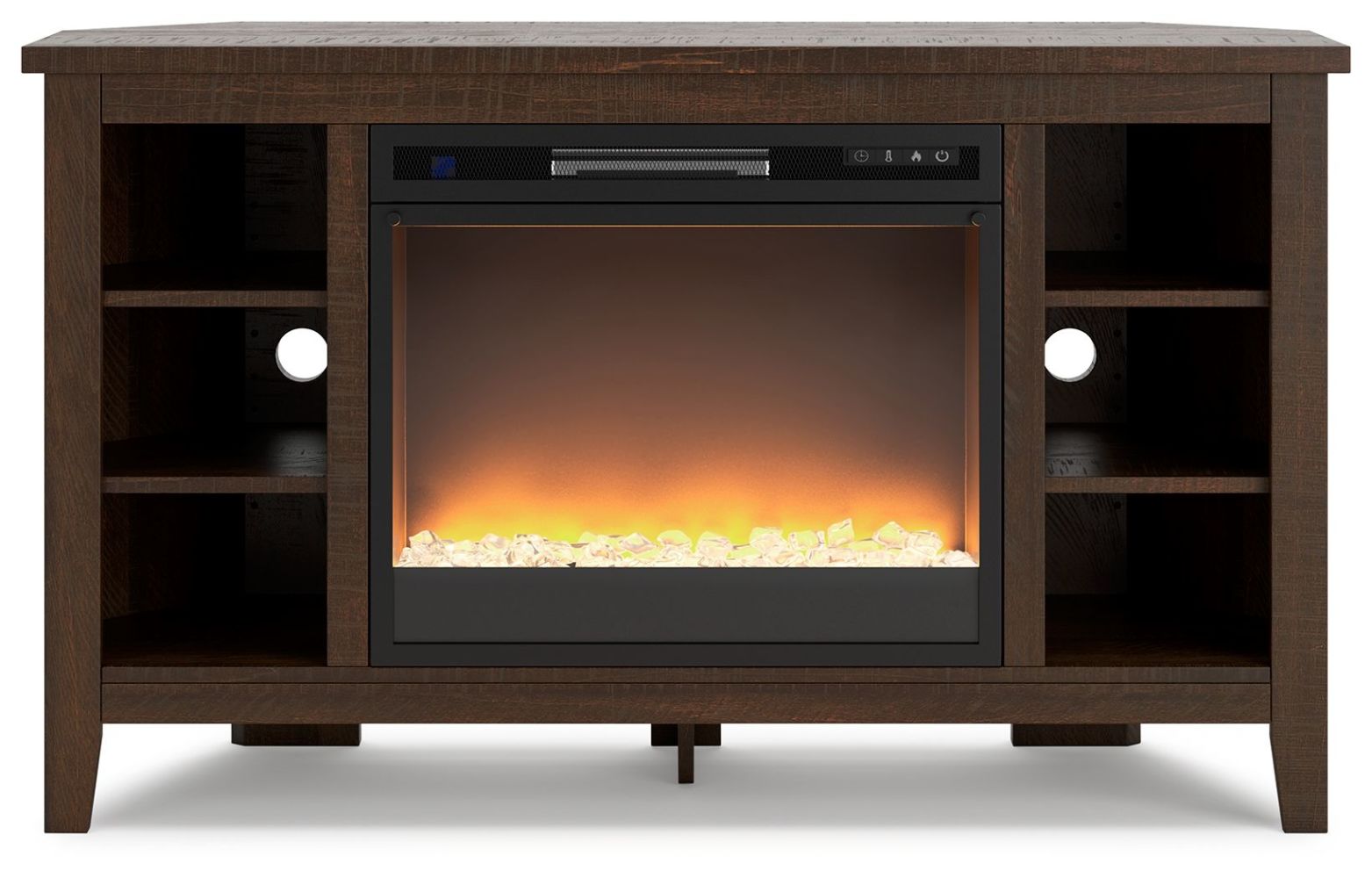 Camiburg - Warm Brown - Corner TV Stand With Fireplace Insert Glass ...