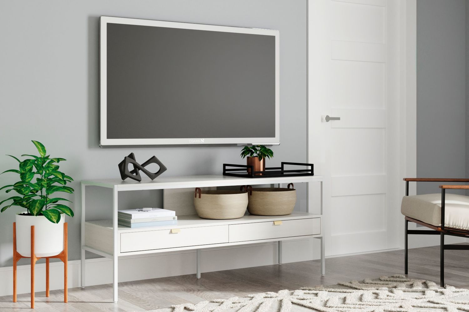 Deznee – White – Large TV Stand W162-68