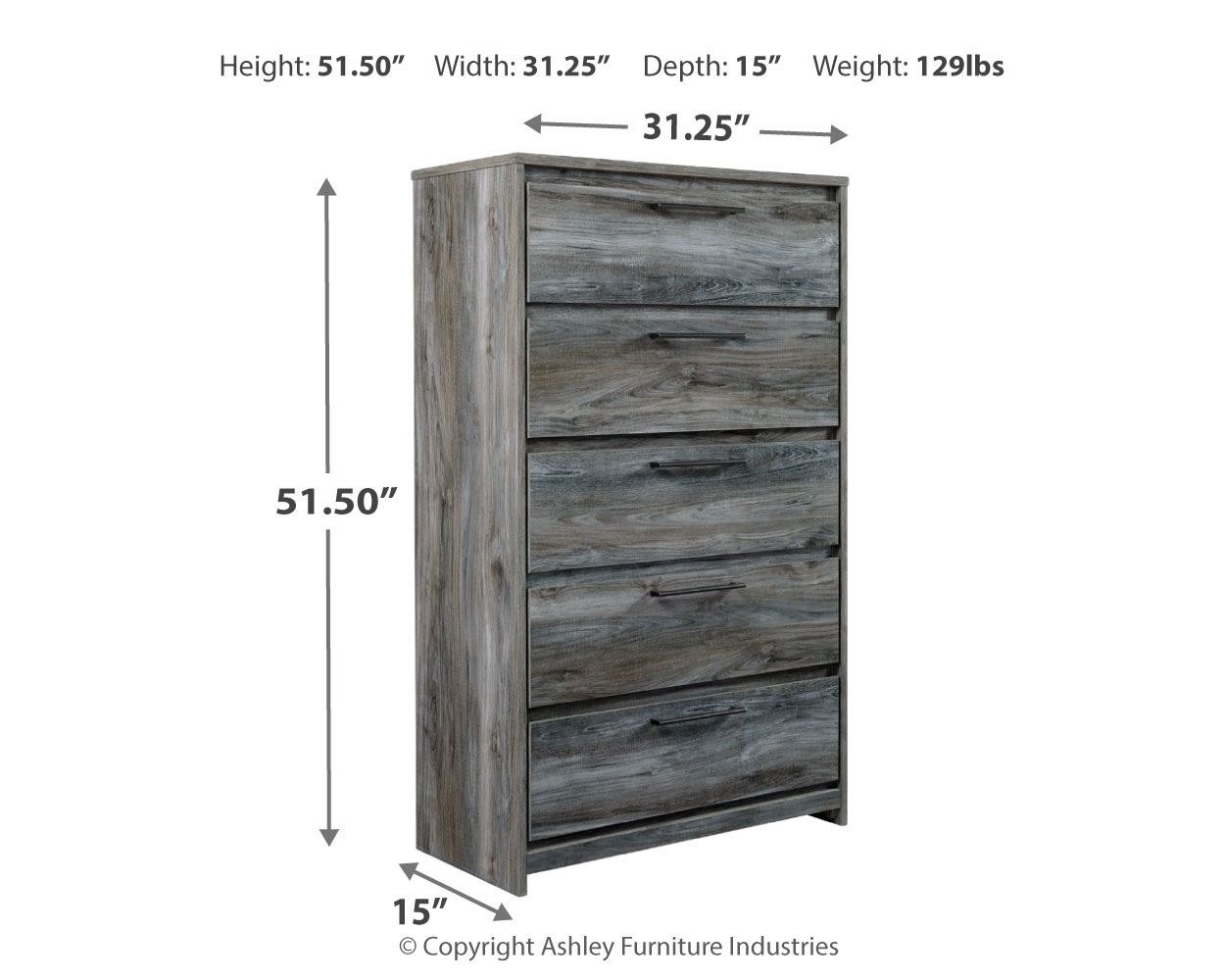 Baystorm – Gray – Five Drawer Chest B221-46