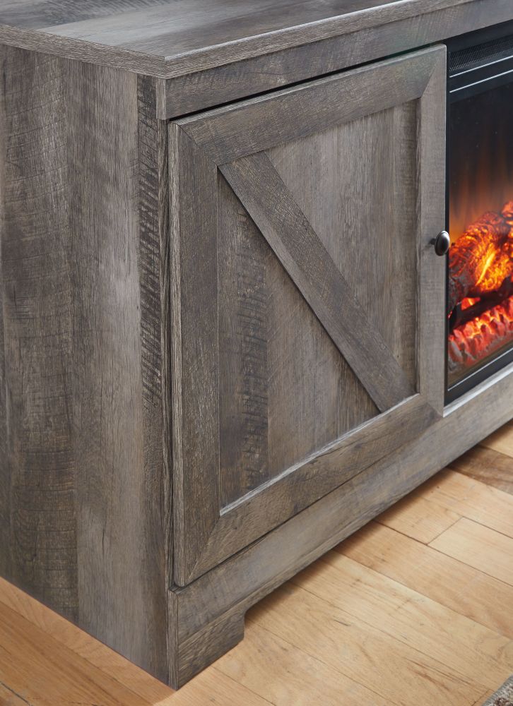 Wynnlow – Gray – Entertainment Center – TV Stand With Glass/Stone Fireplace Insert W440/68/24(2)/27/W100-101