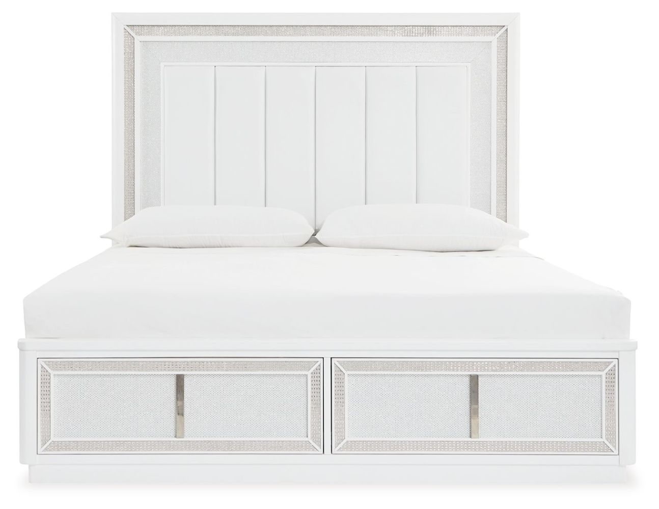 Chalanna – White – 8 Pc. – Dresser, Mirror, Chest, California King Upholstered Storage Bed, 2 Nightstands B822/31/36/46/58/56S/94/92(2)