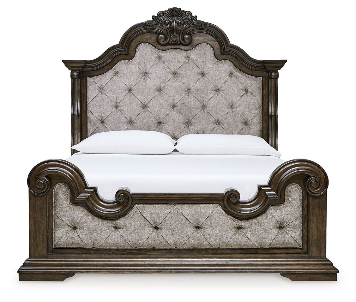 Maylee – Dark Brown – 5 Pc. – Dresser, Mirror, King Upholstered Bed B947/31/36/58/56/97