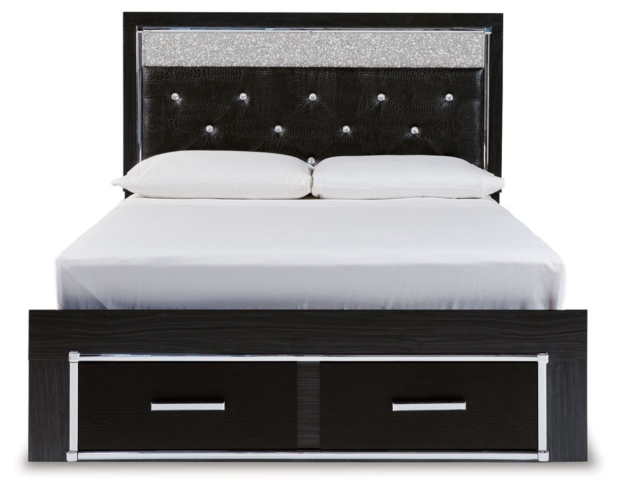 Kaydell - Black - 6 Pc. - Dresser, Mirror, Chest, Queen Upholstered Glitter Panel Storage Bed B1420/31/36/46/157/54S/96 | Derailed Commodity Flooring & Furniture Kaydell - Black - 6 Pc. - Dresser, Mirror, Chest, Queen Upholstered Glitter Panel Storage Bed B1420/31/36/46/157/54S/96 | Derailed Commodity Flooring & Furniture