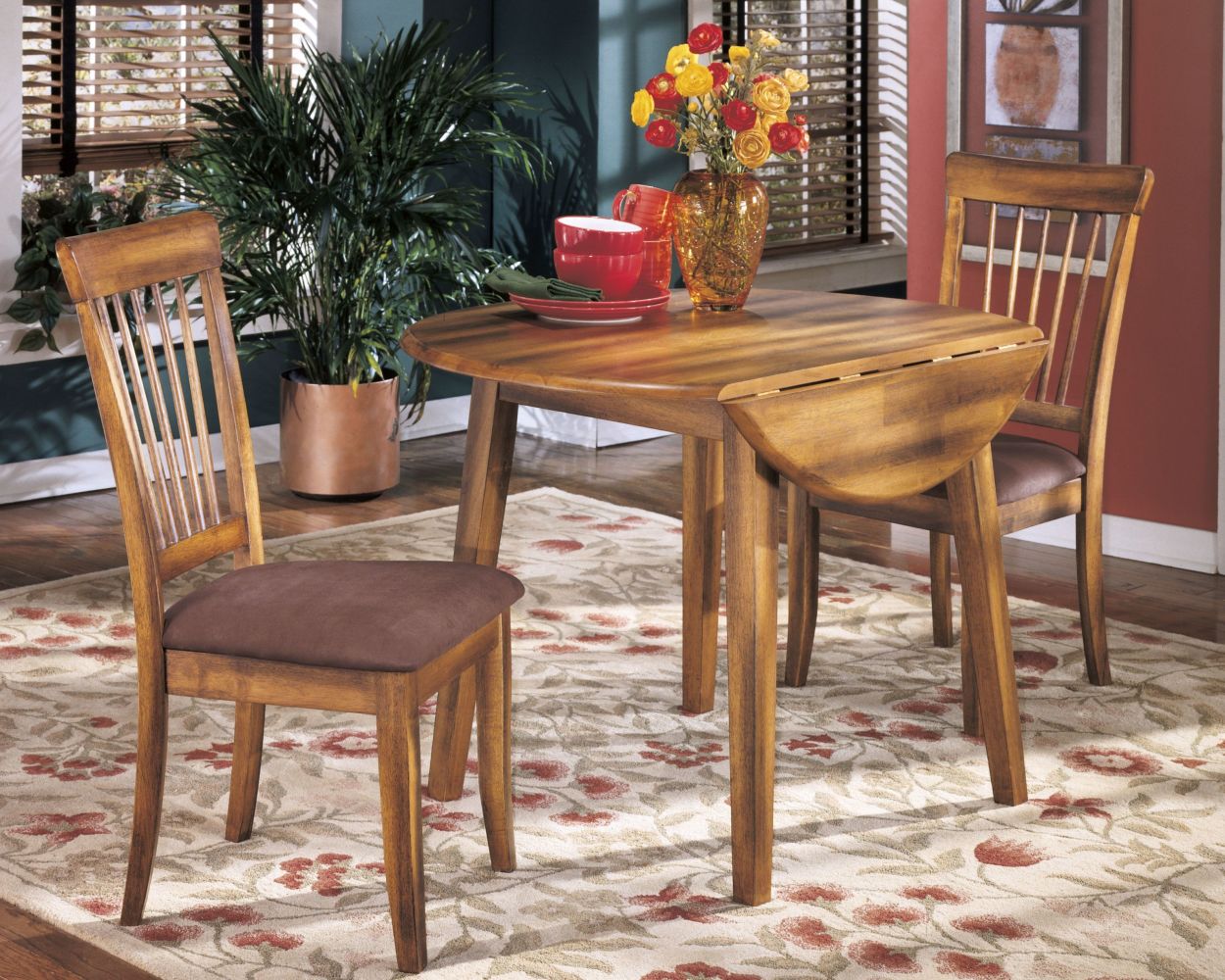 Berringer – Rustic Brown – Round Drm Drop Leaf Table D199-15