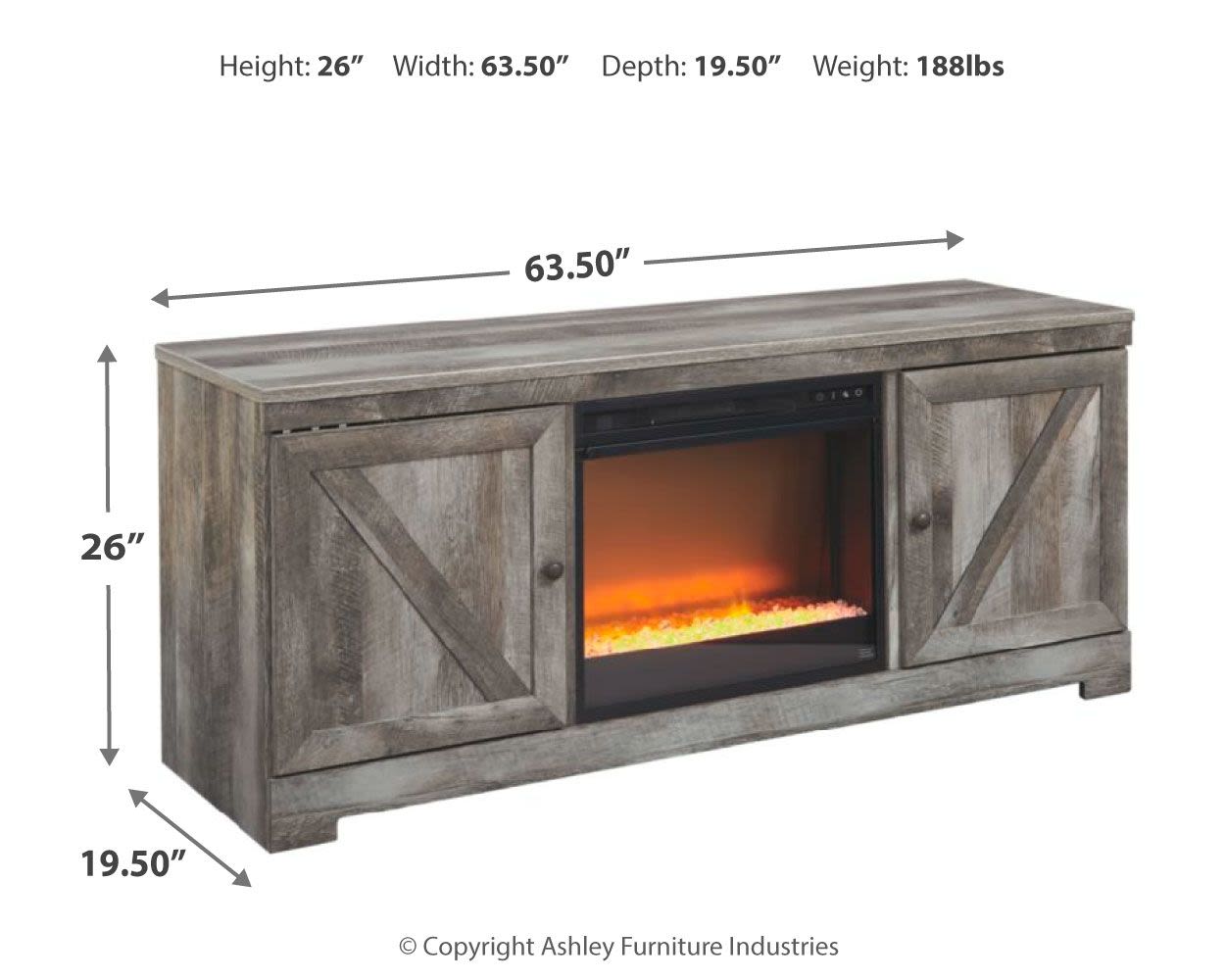 Wynnlow – Gray – Entertainment Center – TV Stand With Glass/Stone Fireplace Insert W440/68/24(2)/27/W100-101