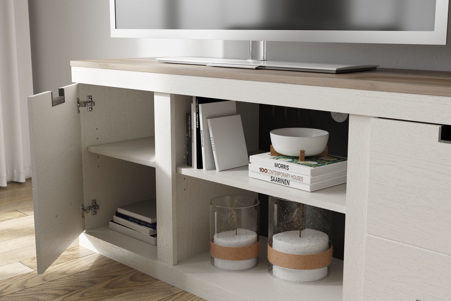 Vaibryn – White / Brown – LG TV Stand W/Fireplace Option EW1428-168