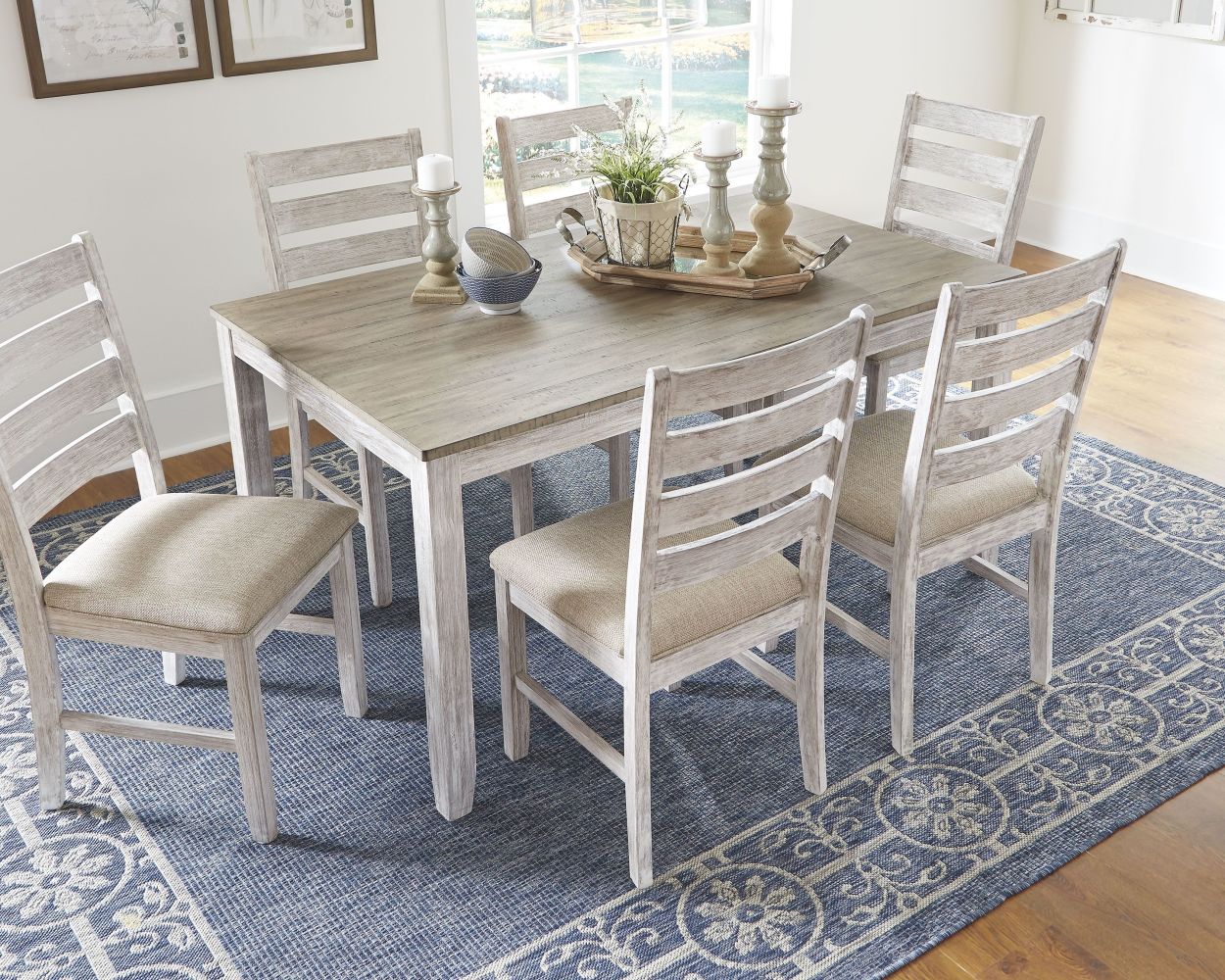 Skempton – White – Dining Room Table Set (Set of 7) D394-425