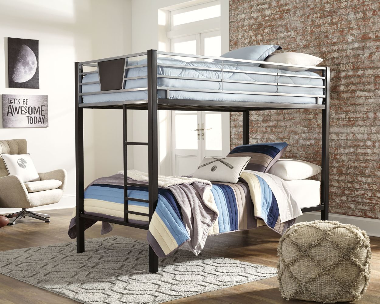 Dinsmore – Black / Gray – Twin / Twin Bunk Bed W/Ladder B106-59