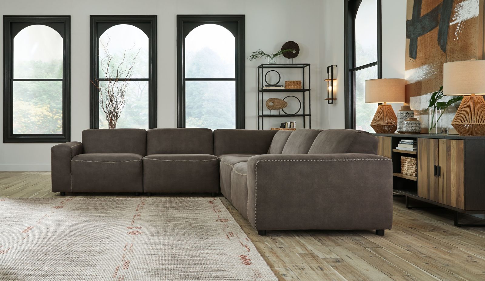 Allena – Gunmetal – 6 Pc. – Corner Chairs 5 Pc Sectional, Ottoman 21301/64/46(2)/77/65/08