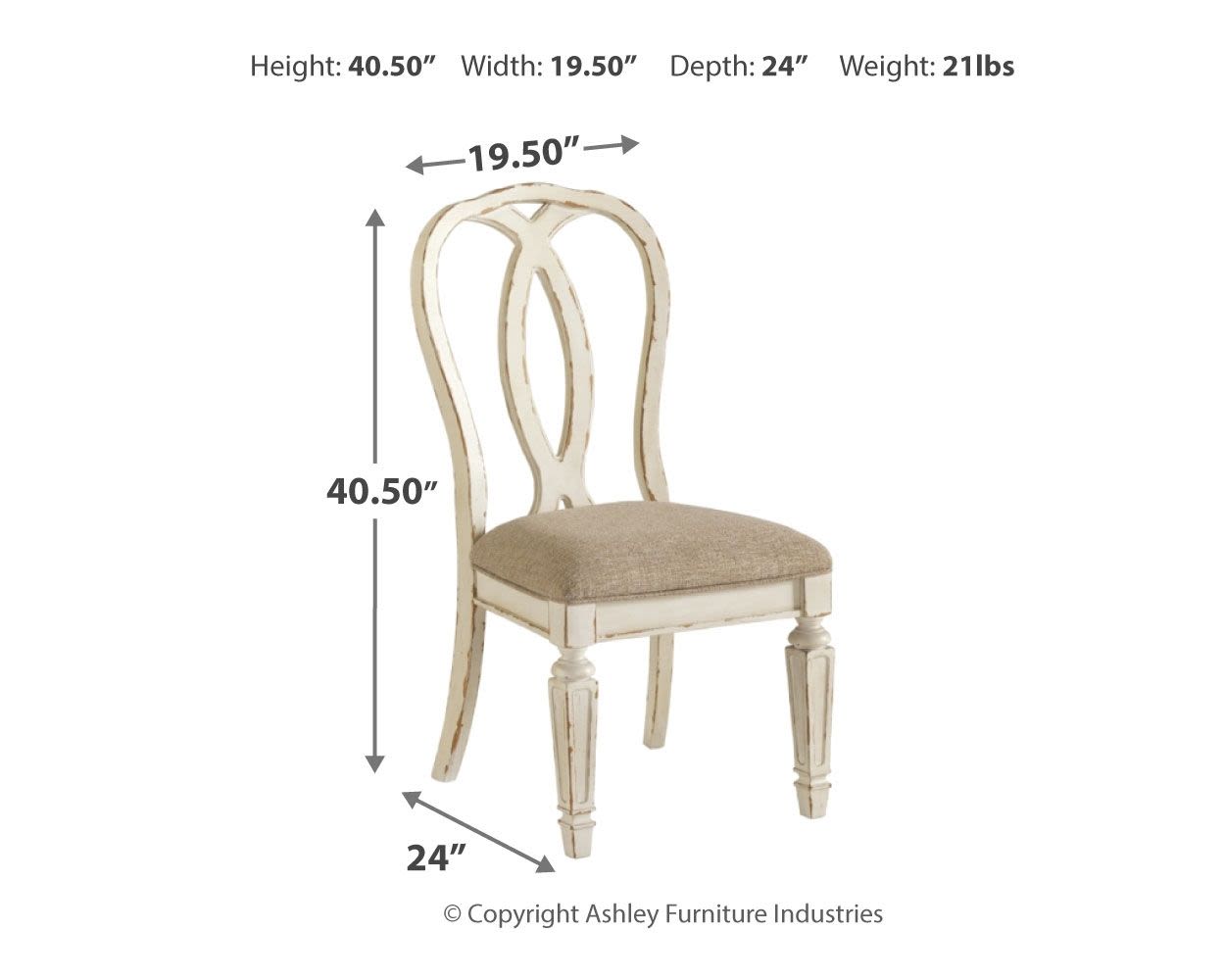 Realyn – White – 8 Pc. – Extension Table, 6 Ribbon Back Side Chairs, Server D743/35/02(6)/60