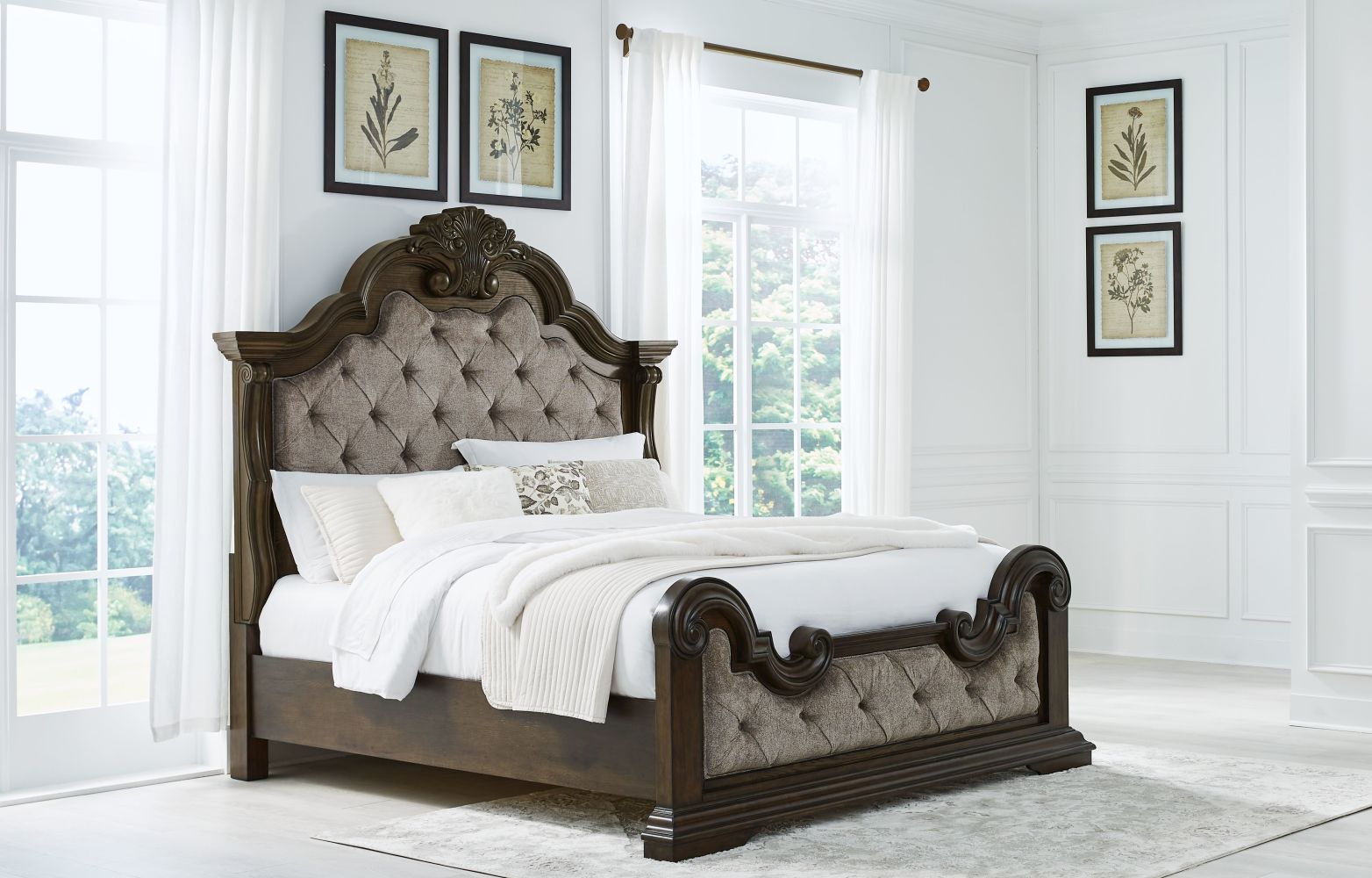Maylee – Dark Brown – 5 Pc. – Dresser, Mirror, King Upholstered Bed B947/31/36/58/56/97