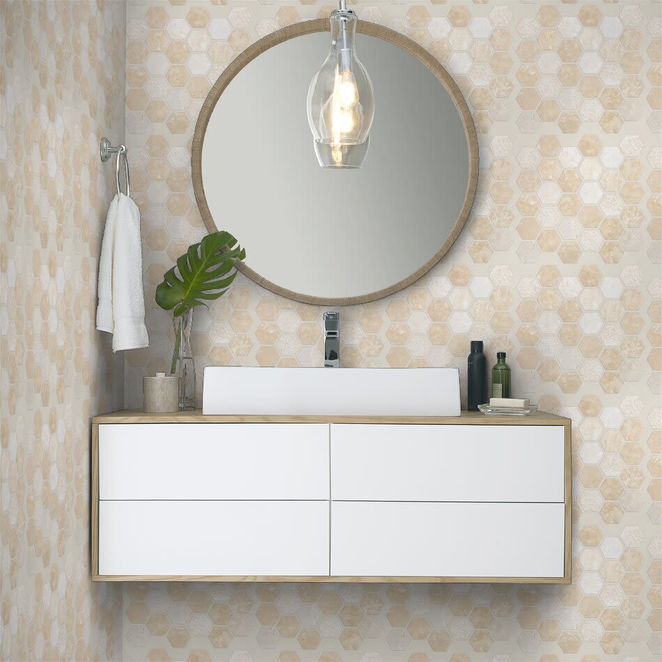 Shaw Floors Home Fn Gold Ceramic Del Ray Hexagon Textured Mosai Coastal 00210_TGN18