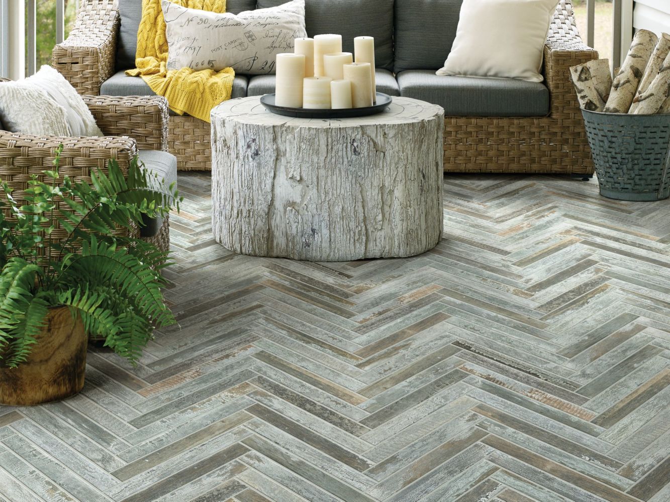 Shaw Floors Ceramic Solutions Fusion Herringbone Mosaic Steel 00571_190TS