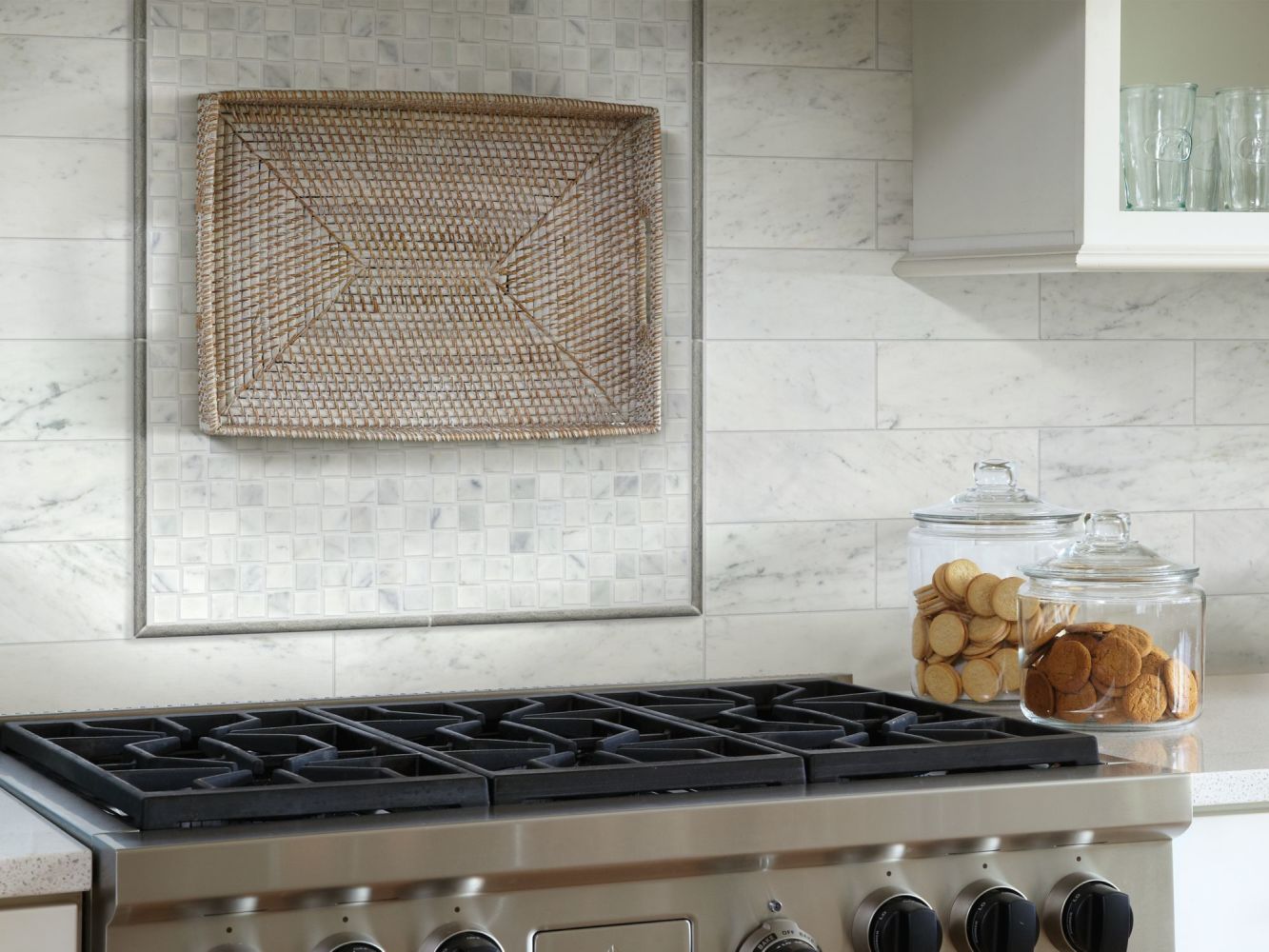 Shaw Floors Home Fn Gold Ceramic Estate  Basketweave Mo Bianco Carrara 00150_TG86B