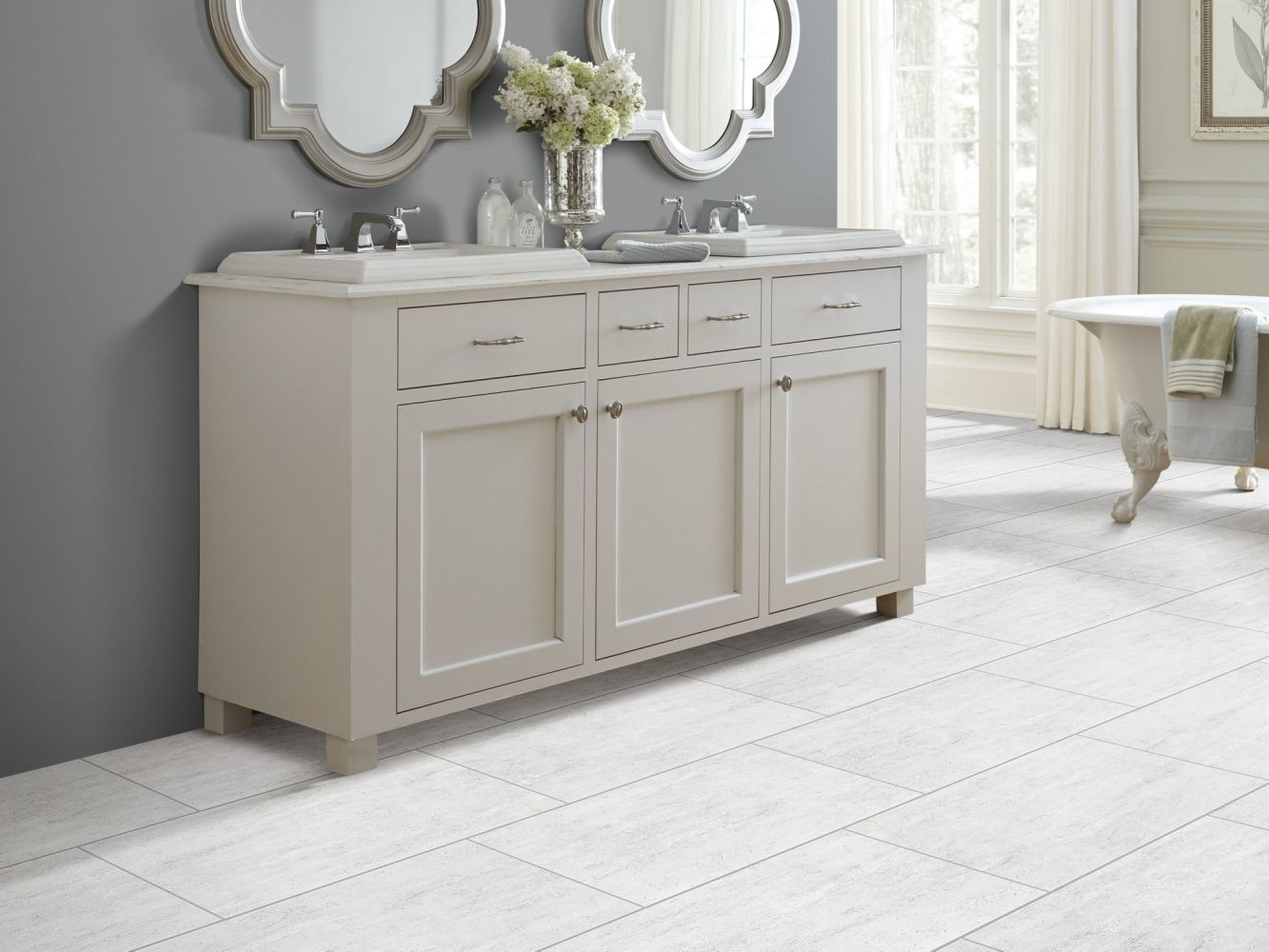 Shaw Floors Home Fn Gold Ceramic Travertino 13×13 Light Grey 00150_TGH13