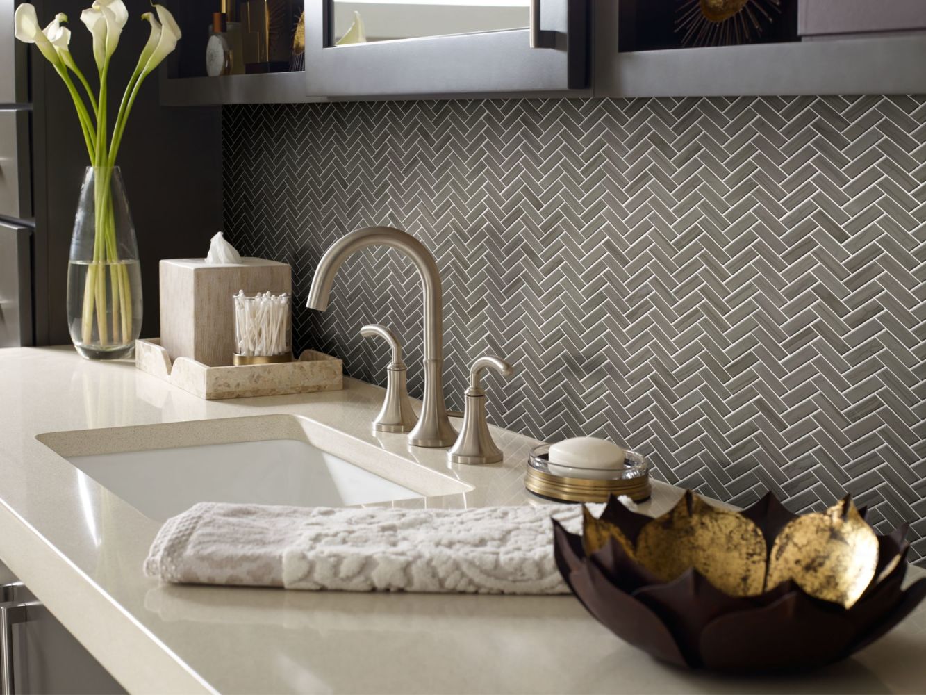 Shaw Floors Home Fn Gold Ceramic Estate Herringbone Mosaic Urban Grey 00570_TGN88